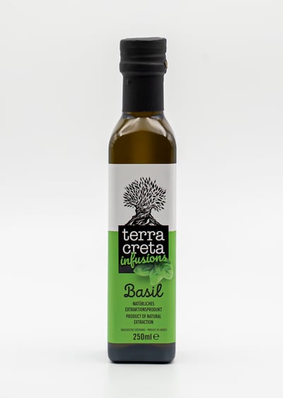 Terra Creta Infusions Basil, Extra Virgin Olive Oil naturally infused with fresh basil